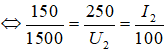 .

Ta có:  

Độ sụt thế:   U = I2R = 10.30 = 300V

Điện áp nơi tiêu thụ: U’ = U2 -   U = 2500 – 300 = 2200V