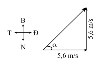 Một người đi xe đạp đang đi với vận tốc không đổi là 5,6 m/s theo hướng đông thì quay xe và đi với vận tốc 5,6 m/s theo hướng bắc. Tìm độ thay đổi vận tốc. A. 7,92 m/s theo hướng Đông Bắc. B. 7,92 m/s theo hướng Đông. C. 7,92 m/s theo hướng Bắc. D. 7,92 m/s theo hướng Tây Nam. (ảnh 1)