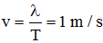 Khoảng cách giữa hai ngọn sóng liên tiếp là một bước sóng

10 ngọn sóng đi qua tương ứng với 9T = 9 → T = 1s

 → Vận tốc truyền sóng