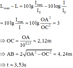 Mức cường độ âm tại A,B bằng nhau nên OA = OB . Mức cường độ âm tại C cực đại nên C là trung điểm của AB