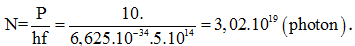 Số photon mà nguồn phát ra trong một giây xấp xỉ bằng: