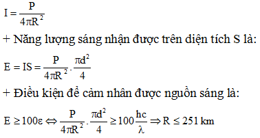 + Cường độ sáng nhận được tại một điểm cách nguồn phát đoạn R là:

=> .