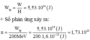 + Năng lượng do nhà máy cung cấp trong thời gian 1 ngày:

+ Do hiệu suất nhà máy là 30% nên năng lượng do phản ứng hạt nhân cung cấp là:

+ Vì một phân hạch ứng với 1 hạt U235 nên số hạt U235 bằng số phản ứng.

+ Do đó khối lượng U235 cần dùng là:

=> .