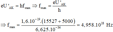 Ban đầu, hiệu điện thế giữa hai đầu anôt và catôt

 

Nếu tăng hiệu điện thế giữa anốt và catôt thêm 5 kV thì tia X phát ra có tần số lớn nhất bằng: