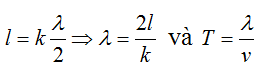 - Vì dây có hai đầu cố định nên:

- Thời gian giữa 2 lần liên tiếp sợi dây duỗi thẳng là:
