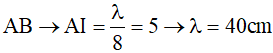 + I là trung điểm của:

+ I dao động với biên độ: 

→ Khoảng thời gian ngắn nhất giữa hai lần li độ của B bằng biên độ của I là:

→ Quãng đường sóng truyền đi trong 2s là: