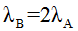 λ = v/f,  tần số f của sóng không đổi nên vB=2vA thì 