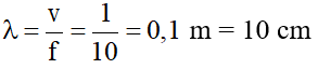 - Ta có:

- Khi một phần tử đi được 1A thì sóng truyền được quãng đường là λ/4 = 2,5 cm

- Vậy khi sóng truyền thêm được quãng đường 25 cm thì phần tử đi được quãng đường:

   S = 10A = 40 cm.