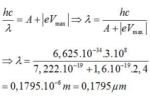 - Công thoát electron: 

- Theo công thức Anh- xtanh: