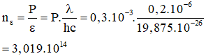 Số photon chiếu tới:

Số electron bứt ra khỏi Catot:  

Hiệu suất lượng tử là: