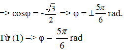 Chọn C

+  Phương trình dao động :  x = Acos( ω t + φ ).

+ Tìm các đại lượng:

* A: Có giá trị bằng một nửa quỹ đạo dài  =>  A = 5 cm  = 0,05m.

*  ω :  ω  = 2πf = 4π rad/s.

* Tìm φ:

t = 0: v = -ωAsinφ < 0 => sinφ > 0 (1).

t = 2 (s): a = -ω2Acos(4πt +    φ) = -ω2Acos(8π +  φ) = -8cosφ = 4 √3  m/s.

+ Thay vào các phương trình trên =>  x = 5cos(4 π t +5 π /6)(cm).