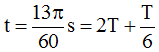 Chọn D

+ Chu kỳ dao động: 

+ Thời gian : 

+ Do t = 0 => x = A/2, v < 0, trong thời gian T = T/6 = T/12+T/12, vật đi từ A/2 đến –A/2 và trong thời gian 2T vật đi được quãng đường 8A.

Vậy tổng quãng đường vật đi trong thời gian trên là  8A + A= 9A= 54cm .