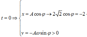 Chọn A

+ Từ biểu thức tổng quát: x = Acos( ω t + φ ).

* Tìm A:

Thay số 

* Tìm  φ :

 Thay các giá trị của φ vào   v  =>

 