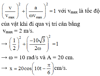 + Áp dụng hệ thức độc lập thời gian với hai đại lượng vuông pha là vận tốc và gia tốc: