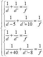 .

+ Từ giả thiết bài toán, ta có:

Vậy ta có f = 10cm.