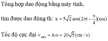 Đáp án C

Dễ thấy 2 dao động này cùng biên độ. Tại t = 0, (1) ở VTCB và đi ra biên dương, (2) ở biên dương và đi về VTCB nên suy ra φ1 = - π/2 và φ2 = 0.

Xét vòng tròn đơn vị:

Tại t = 0, dao động (1) ở M1 và dao động (2) ở M2. Sau đó 1/8 s, theo đồ thị 2 dao động cùng có li độ x = 2,5 cm nên được biểu diễn bằng M1’ và M2’ như hình vẽ. Vì 2 dao động cùng tần số góc nên có góc M1OM1’ = góc M2OM2’. Mặt khác có góc M1’OM2 =   góc M2OM2’ = 450 suy ra 3 góc trên bằng nhau và bằng 450. Từ đó dễ dàng tìm được A1 = A2 = 5 (cm) và T = 1 (s)