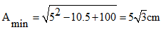 Áp dụng két quả của tổng hợp dao động:                     

Thay các giá trị đã biết vào biểu thức:   

 

Tam thức bậc hai trên nhỏ nhất khi:    

 

Khi đó:                      Áp dụng định lý cosin trong tam giác:   