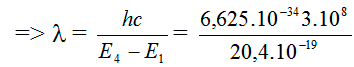 /span>

rm = m2r0;  rn = n2r0 ( với r0 bán kính Bo)

Bước sóng nhỏ nhất ng tử hidro có thể phát ra: