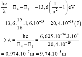 .

Ta có:  (với r0 là bán kính của Bo)

 

Bước sóng nhỏ nhất mà nguyên tử hidro có thể phát ra là:  

 