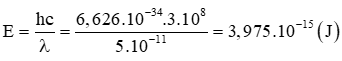 .

Năng lượng photon của tia Rơn ghen là: