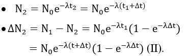 - Giả sử tại thời điểm t số hạt nhân nguyên tử của chất phóng xạ:

- Tại thời điểm t1  = t + Δt:

- Tại thời điểm t2  = t1  + Δt:

- Từ (I) và (II) ta suy ra:
