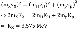 - Áp dụng định luật bảo toàn số khối và điện tích cho phản ứng hạt nhân ta tìm được X là 

- Áp dụng định luật bảo toàn động lượng:

- Từ sơ đồ các véctơ động lượng: