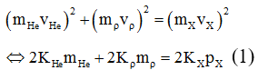 Ta có: hạt Heli có vận tốc vuông góc với vận tốc của hạt proton nên:

Phản ứng tỏa ra một năng lượng là 3,0 MeV nên: 

Từ (1), (2) ta được: 

STUDY TIP

Áp dụng định luật bảo toàn động lượng và dựa vào hướng của các hạt để tính toán.

Thay thế biểu thức này cho động lượng khi đã bình phương vào để tính động năng K.