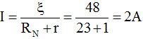 Điện trở tương đương của mạch ngoài: 

Cường độ dòng điện mạch chính

 

Suy ra 