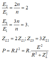 Ta có: E = ωΦ = 2πfΦ = 2π.np.Φ => E tỉ lệ thuận với n.

ZL = ωL = 2πf.L = 2π.np.L => E tỉ lệ thuận với n.