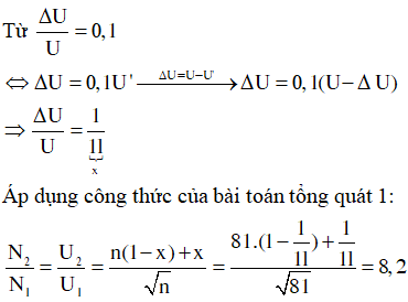 * Cách 1: Dành cho các bạn học sinh nhớ 1 công thức duy nhất của bài tổng quát 1:

* Cách 2: Chuẩn hóa truyền tải điện

 Ưu điểm: không cần nhớ công thức, dễ hình dung

* Dùng chức năng SHIFT SOLVE của máy tính cầm tay tính được k = 8,2