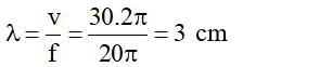 - Ta có:

- Ta thấy d2  - d1  = 3 cm = λ → Điểm M dao động cùng pha với 2 nguồn.