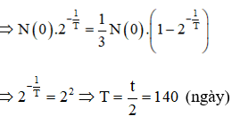 Số hạt nhân còn lại sau thời gian t là:

Số hạt nhân đã phân rã sau thời gian t là:

Theo bài:
