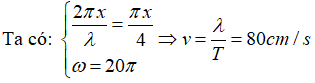 Phương pháp: Đồng nhất với phương trình sóng dừng và áp dụng công thức tốc độ truyền sóng v = λT

 Cách giải: