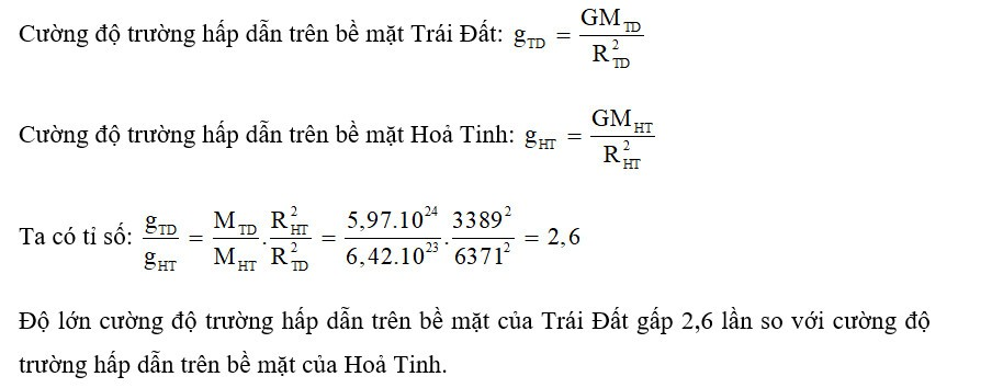 Trả lời:

Hoả tính có bán kính 3389 km và khối lượng 6,42.1023 kg.