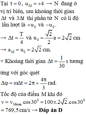 + Xét một điểm N  trên dây là bụng sóng, ta biểu diễn dao động của phần tử này tương ứng trên đường tròn. 