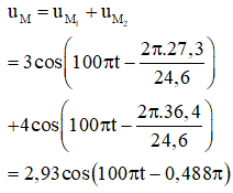 Khi nguồn đặt tại A và C thì phương trình sóng từ hai nguồn truyền tới M là :

áp dụng hàm số cos vào tam giác AMC ta có :

Áp dụng định lí cos vào tam giác MBC ta có :

Áp dụng định lí hàm số cos vào trong tam giác AMD ta có :

Khi nguồn đặt tại B và D thì sóng truyền từ hai nguồn đến M là :