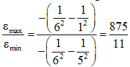 Bán kính quỹ đạo dừng của electron theo mẫu nguyên tử Bo:

Photon có năng lượng lớn nhất ứng với sự chuyển mức từ 6 về 1, photon có năng lượng  bé nhất ứng với sự chuyển mức từ 6 về 5, ta có tỉ số