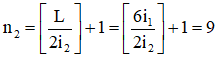 + Trên L có 7 vân sáng nên L = 6i1 ứng với vân sáng có k1 = 3

→ Số vân sáng của bức xạ λ2 trên trường giao thoa L: 

+ Số vân sáng trùng nhau thỏa mãn: 3k1 = 2k2

Tức là cứ cách 3 vân i1 thì có một vân trùng nên ta tính tại đó là một vân sáng.

®   Số vân trùng là: 3 vân (vân trung tâm, 2i,  -  2i)

®   Số vạch sáng: 9 + 7  -   3 = 13 vạch