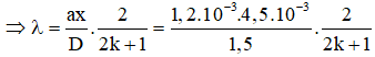 .

Vị trí vân tối cho bởi biểu thức:

⇒ 4,25 ≤ k ≤ 8,5 ⇒ k = {5; 6; 7; 8}

⇒ Có 4 ánh sáng đơn sắc thoả mãn đề bài.