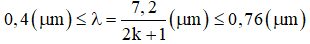 .

Vị trí vân tối cho bởi biểu thức:

⇒ 4,25 ≤ k ≤ 8,5 ⇒ k = {5; 6; 7; 8}

⇒ Có 4 ánh sáng đơn sắc thoả mãn đề bài.