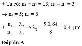 +  Gọi n1, n2 là số bức xạ của  l  1  và  l  2  trong vùng giao thoa của đề cho.