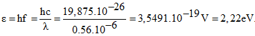 Năng lượng photon ứng với bức xạ vàng có bước sóng đã cho là: