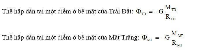 Trả lời:

Gọi bán kính Trái Đất là RTĐ, bán kính Mặt Trăng là RMT.

Coi Trái Đất có thể xem là hình cầu đồng nhất nên khối lượng của nó coi như tập trung ở tâm, khi đó r = R + h (với h là độ cao tại điểm xét). Trong trường hợp bài toán này thì điểm xét ở bề mặt nên h = 0.