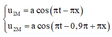 Gọi M là điểm cực tiểu gần A nhất.  Đặt MA = x thì MB = 5,4 – x.

Để M là cực tiểu thì 2 sóng thành phần phải ngược pha nhau.

Để x min thì  nhỏ nhất = 0