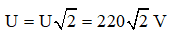 Khi máy sấy hoạt động đúng định mức thì điện áp hiệu dụng giữa hai đầu máy sấy là:

 

Điện áp cực đại qua máy sấy:  