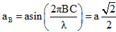 Biên độ dao động của điểm B:

Từ hình vẽ ta thấy rằng khoảng thời gian giữa hai lần liên tiếp li độ của điểm bụng A bằng biên độ B là 

Vận tốc truyền sóng 