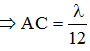 AB là khoảng cách giữa nút và bụng gần nhất

mặt khác  AB = 3AC

→  do đó điểm C dao động với biên độ bằng một nửa biên độ của bụng sóng B

Khi sợi dây biến dạng nhiều nhất, khoảng cách giữa A và C là

Khi B đi đến vị trí có li độ bằng biên độ của C (0,5aB) sẽ có tốc độ