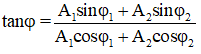 Giả sử cần tổng hợp hai dao động điều hòa cùng phương, cùng tần số.

x1  = A1 cos(ωt + φ1 ); x2  = A2 cos(ωt + φ2 )

   + Lần lượt vẽ hai vecto quay OM1  → , OM2  →  biểu diễn cho dao động x1  và dao động x2 , lần lượt hợp với trục Ox những góc φ1 , φ2 .

   + Vẽ vecto tổng hợp OM →  của hai vecto trên. Vecto tổng hợp là vecto quay biểu diễn phương trình của dao động tổng hợp.

   + Tìm độ dài của OM →  bằng công thức: A2  = A1 2  + A2 2  + 2A1 A2 .cos(φ1  - φ2 )

   + Tìm góc hợp bởi OM →  và trục Ox bằng công thức:

   + Viết phương trình dao động tổng hợp dạng: x = A.cos(ωt + φ)