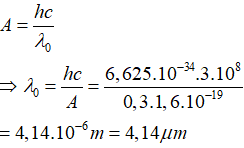 Phương pháp: Sử dụng công thức tính công thoát A

Cách giải:

 Sử dụng công thức tính công thoát A: 