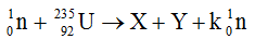 Phương pháp:  Sử dụng công thức toán về cấp số nhân

Cách giải:

Phương trình phản ứng:   

 

Vậy cứ sau mỗi phản ứng lại tạo ra k hạt n để gây ra k phản ứng tiếp theo, hình thành chuỗi phản ứng theo cấp số nhânTổng số phản ứng là tổng của cấp số nhân ban đầu là 1, công bội là k. với 85 phản ứng. Từ đó, tổng năng lượng tỏa ra là:

 

 

 

 

Sử dụng tính Solve trong máy tính Casio fx 570 để tính ra k.